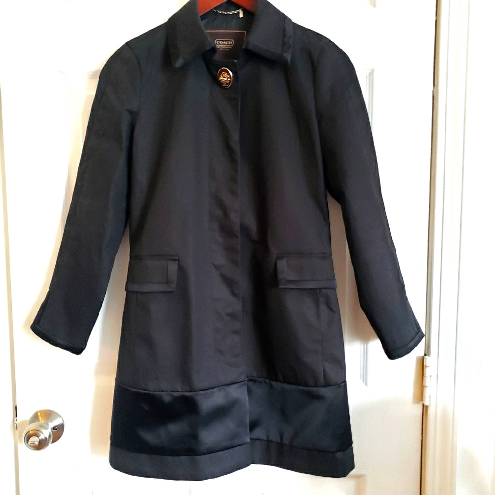 Coach Classy Trench Coat, Black, Size 2, Elegant